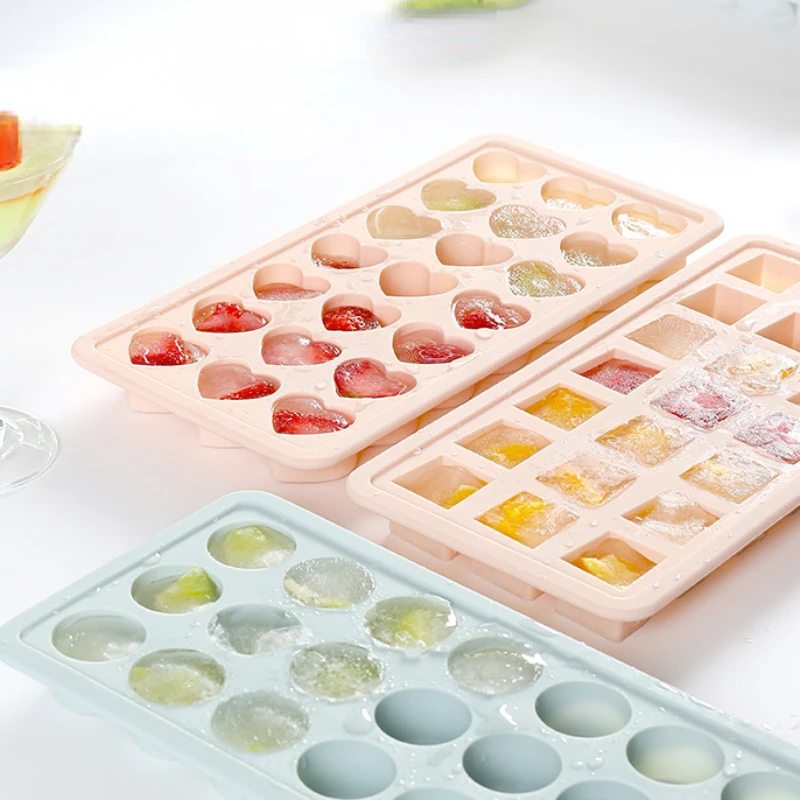 

Silicone Ice Box Mold with Lid Household Ice Cube Box Ice Lattice Refrigerator Frozen Ice Block DIY Ice Cream Popsicle Mold