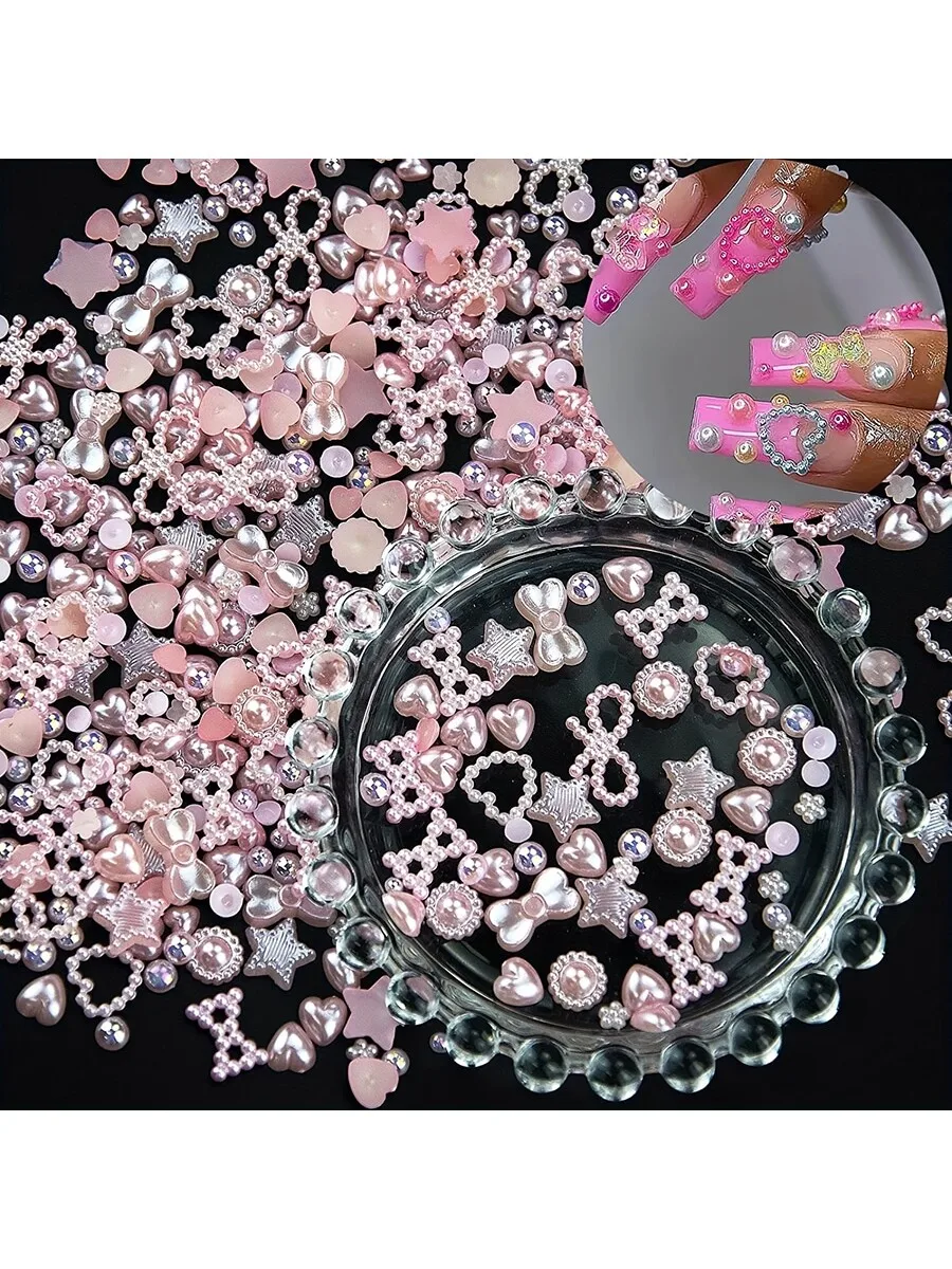 150-200Pcs Y2K 3D Pink White Pearls Nail Art Charms Multi Shapes Flower Star Bowknot Heart Pearls Flatback Acrylic Cute Pearls
150-200Pcs Y2K 3D Pink White Pearls Nail Art Charms Multi Shapes Flower Star Bowknot Heart Pearls Flatback Acrylic Cute Pearls