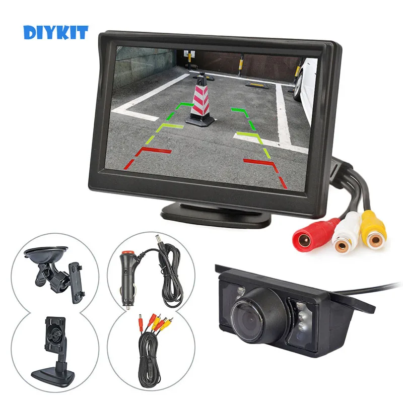 

DIYKIT Wired 5inch Rear View Monitor Car Monitor IR Night Vision Reversing Car Camera Parking Accessories