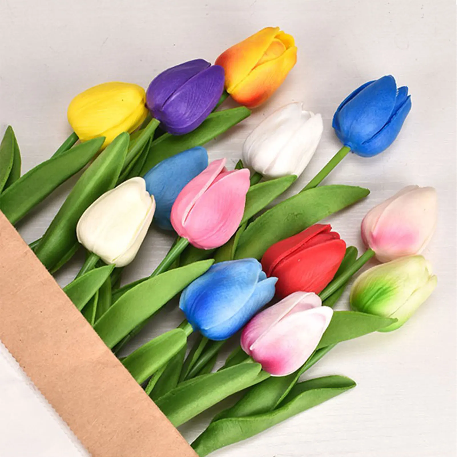 

25pcs Multicolor Tulips Artificial Tulip Bouquet Real Touch Arrangement Faux Flower Bulk Gift Wedding Home Garden Decoration