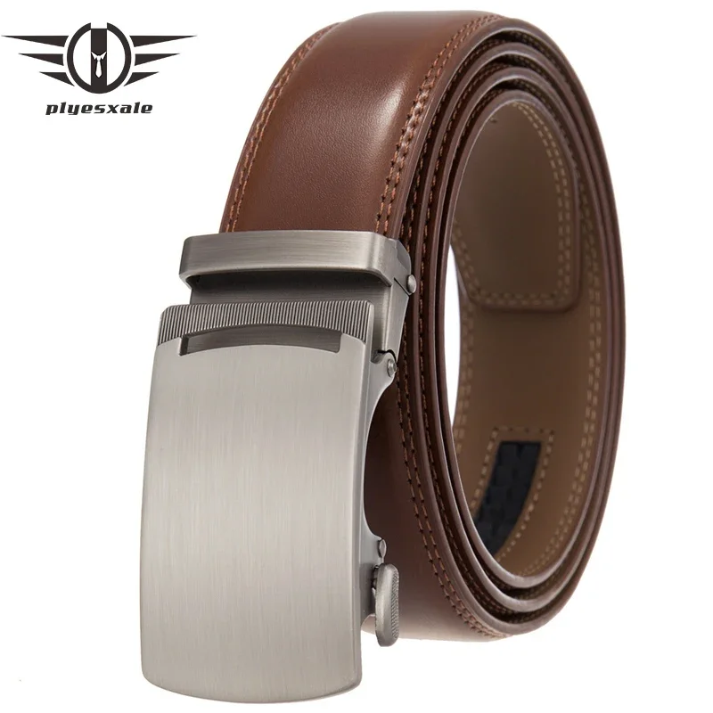 

Plyesxale Automatic Buckles Men's Belts 3.5cm Width Leather Ratchet Waistband Belt for Men Wedding Business Waist Strap B1099