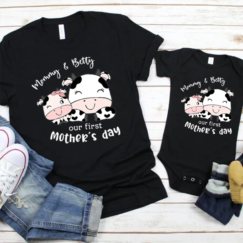 

Our First Mother's Day Shirts Matching Mommy and Me Tshirt Custom Mother's Day Tee Cow 1st Mothers Day Outfit