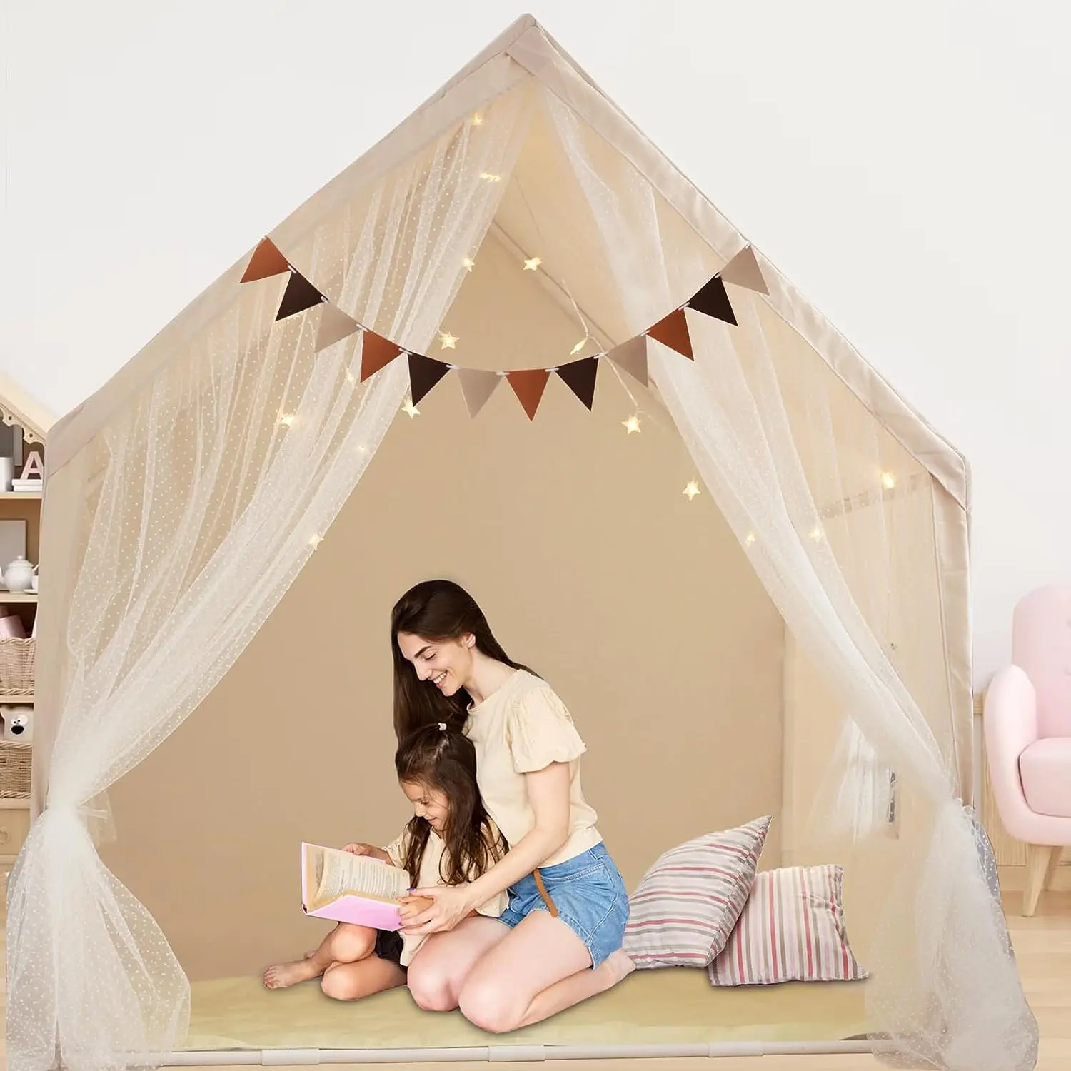 Umbalir Large Kids Tent, Kids Indoor Play Tent with Mat, Lights and Banner, Tents for Kids Indoor Outdoor Playhouse with Windows
Umbalir Large Kids Tent, Kids Indoor Play Tent with Mat, Lights and Banner, Tents for Kids Indoor Outdoor Playhouse with Windows