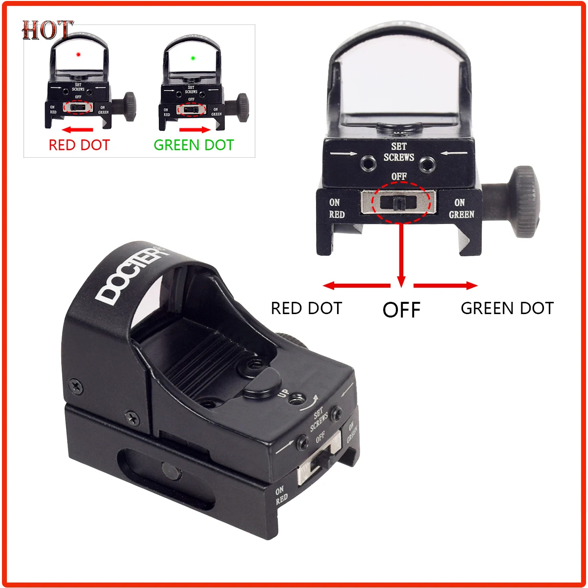 Hunting Rifle Scope DOCTER Holographic Sight Red and Green Dot Sight Optics Fit 20mm Picatinny Mini Riflescope
Hunting Rifle Scope DOCTER Holographic Sight Red and Green Dot Sight Optics Fit 20mm Picatinny Mini Riflescope