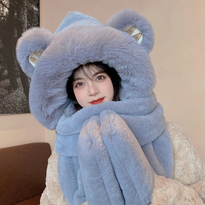 Women's Autumn and Winter Cute Plush Bonnet Thick Warm Scarf Integrated Hooded Scarf Gloves Three-Piece Set
Women's Autumn and Winter Cute Plush Bonnet Thick Warm Scarf Integrated Hooded Scarf Gloves Three-Piece Set