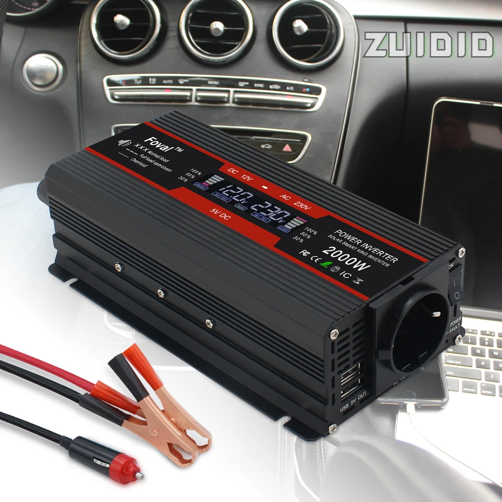 Solor Power Inverter DC 12V/24V To AC 220V 230V 1500W/2000W/2600W/3000W LCD Display Voltage Converter EU Socket Car Accessories
Solor Power Inverter DC 12V/24V To AC 220V 230V 1500W/2000W/2600W/3000W LCD Display Voltage Converter EU Socket Car Accessories