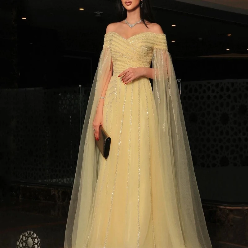 Yellow Luxury A-Line Evening Dresses Gowns 2023 Beaded Bling With cape Sexy For Women Wedding Party Dresses
Yellow Luxury A-Line Evening Dresses Gowns 2023 Beaded Bling With cape Sexy For Women Wedding Party Dresses