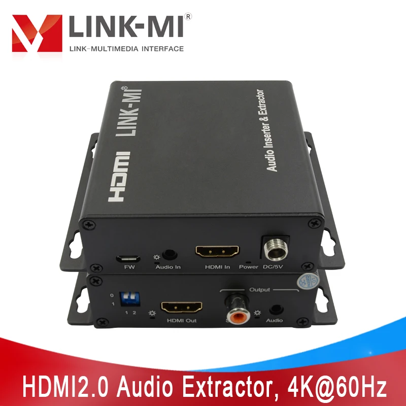 

LINK-MI 4K60Hz HDMI Audio Extractor Inserter with DIP Switch Extract Digital Audio from Analog Stereo or 5.1ch Audio Converter