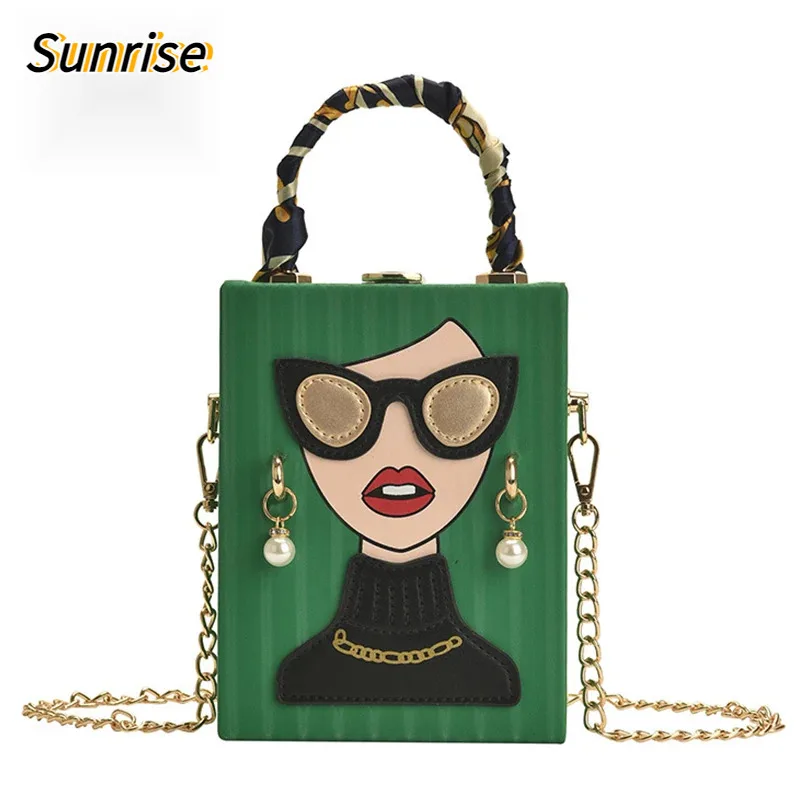 

Fashion Lady Face Box Shaped Women Purses and Handbags Novelty Party Clutch Female Chain Shoulder Bag Chic Wedding Evening Bag