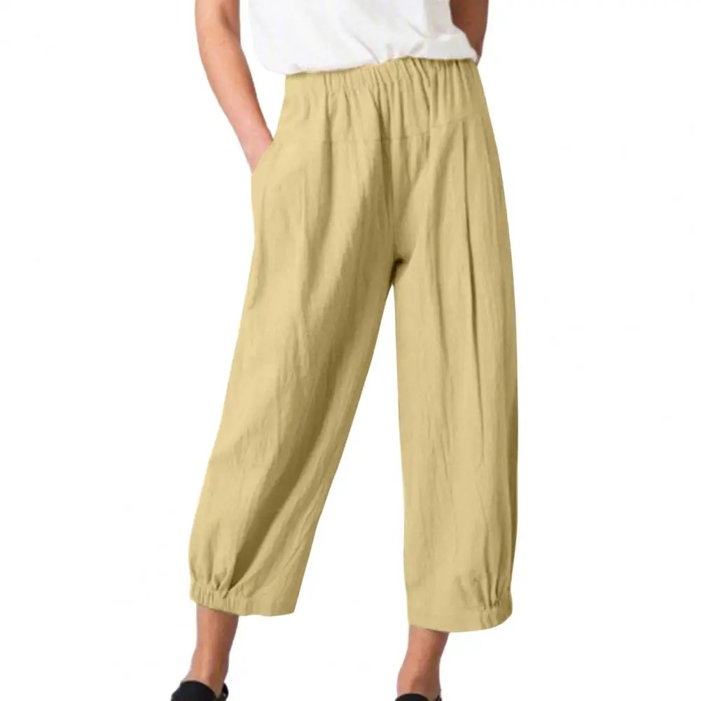 Wide Leg Pants Pocket Design Solid Color Pleated Loose Elastic Waist Cropped Pants Cotton Linen High Waist Women Casual Pants
Wide Leg Pants Pocket Design Solid Color Pleated Loose Elastic Waist Cropped Pants Cotton Linen High Waist Women Casual Pants