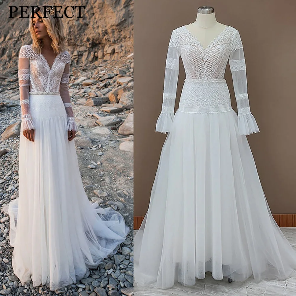 PERFECT Classic Wedding Dresses For Woman A-line V-Neck Lace Tulle Open Back Gorgeous Court Train Custom Made Robe De Mariée
PERFECT Classic Wedding Dresses For Woman A-line V-Neck Lace Tulle Open Back Gorgeous Court Train Custom Made Robe De Mariée