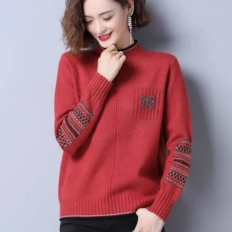 Autumn Winter Knitted Sweater Women Long Sleeve Pullover Korean Vintage Coat Loose Red Tops Printed Jumper Half Turtleneck New
Autumn Winter Knitted Sweater Women Long Sleeve Pullover Korean Vintage Coat Loose Red Tops Printed Jumper Half Turtleneck New