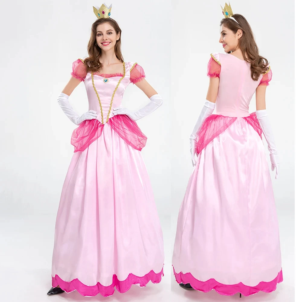 

Women's Princess Peach Costume Cosplay Fairy Tale Palace Peach Queen Pink Long Dresses Halloween Carnival Masquerade Fancy Dress