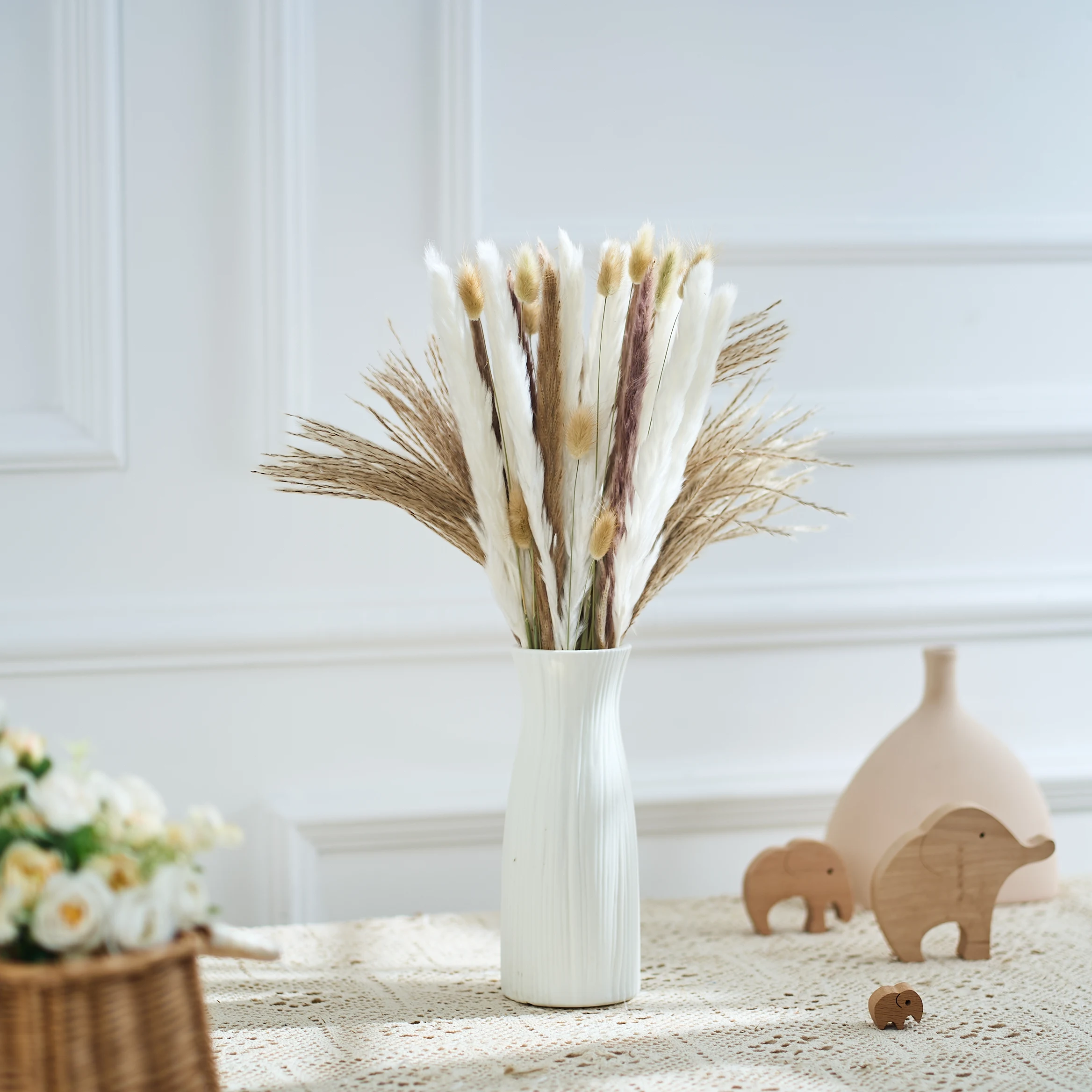 

40PCS Reed Rabbit Tails Grass Natural Pampas Mix Dried Flowers Bouquet Home Christmas Decoration Artifical Flower Wedding Layout