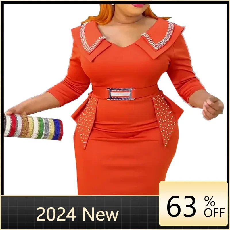 

Summer African Dresses For Women 2024 Luxury Beading Sexy Slit High Waist Bodycon Tunics Mini Pencil Dress Femme Nigeria Clothes