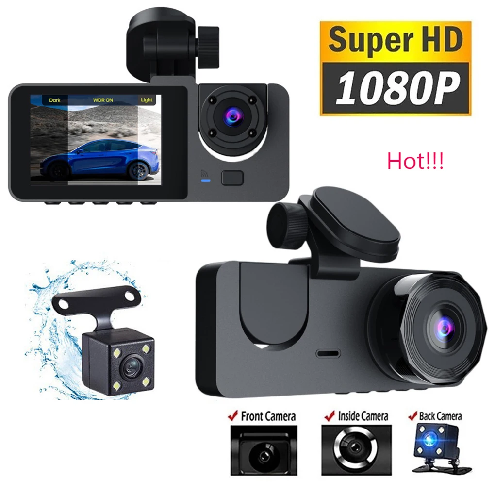 

3 Channel Car DVR FHD 1080P 3-Lens Inside Vehicle Dash Cam Three Way Camera DVRs Recorder Video Registrator Dashcam Camcorder