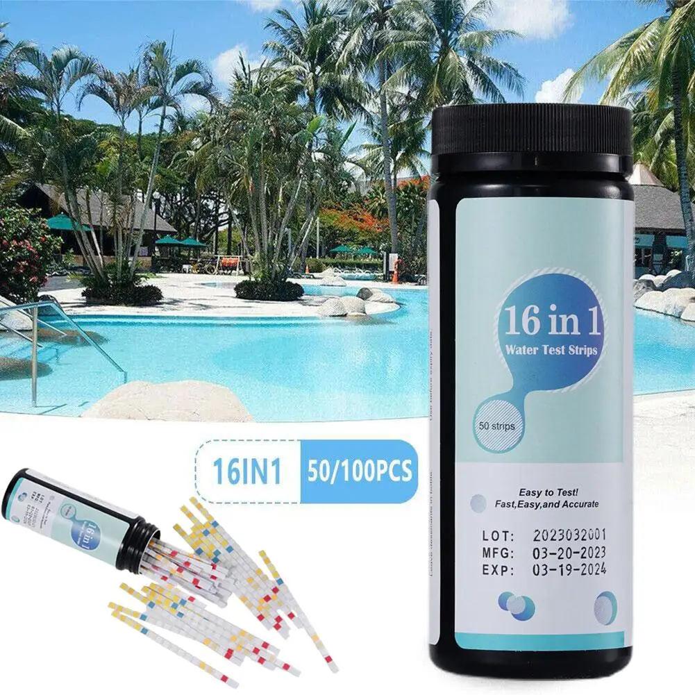 

50/100PCS 16 In 1 Drinking Water Test Kit PH Hardness Test Strips Chlorine Iron Nitrate Nitrite Lab For Testing Spa M7K0