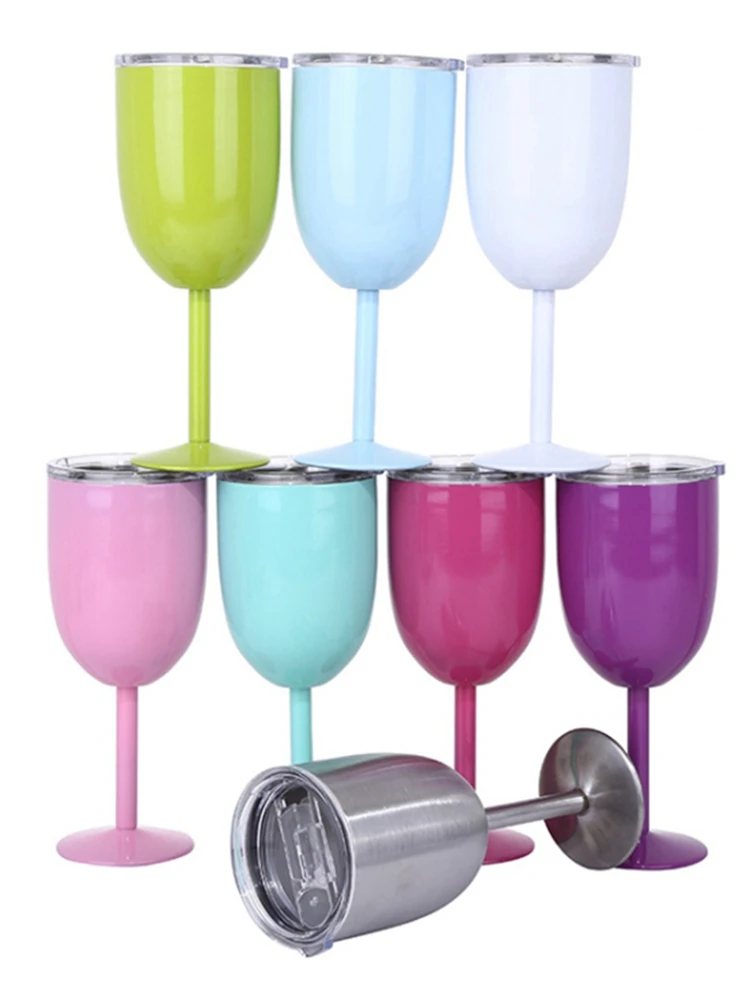 

10oz Stainless Steel Goblet Wine Cup With Lid Vacuum Insulated Wine Glasses Goblet Wine Glass Vaccum Coffee Tea Tumbler Cup