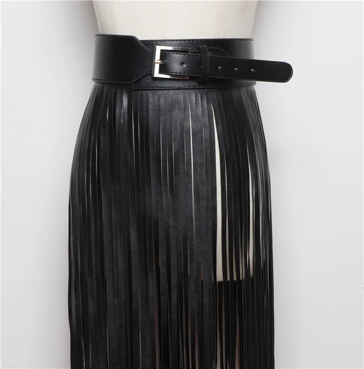 LANMREM Basics PU Leather Skirt Women Belt Black Color High Street Decoration Full Tassels Skirts Female New Fashion 2DC1326 34 Sfe3fb6e81f2a4a7bb95f1b5bccf08c83H