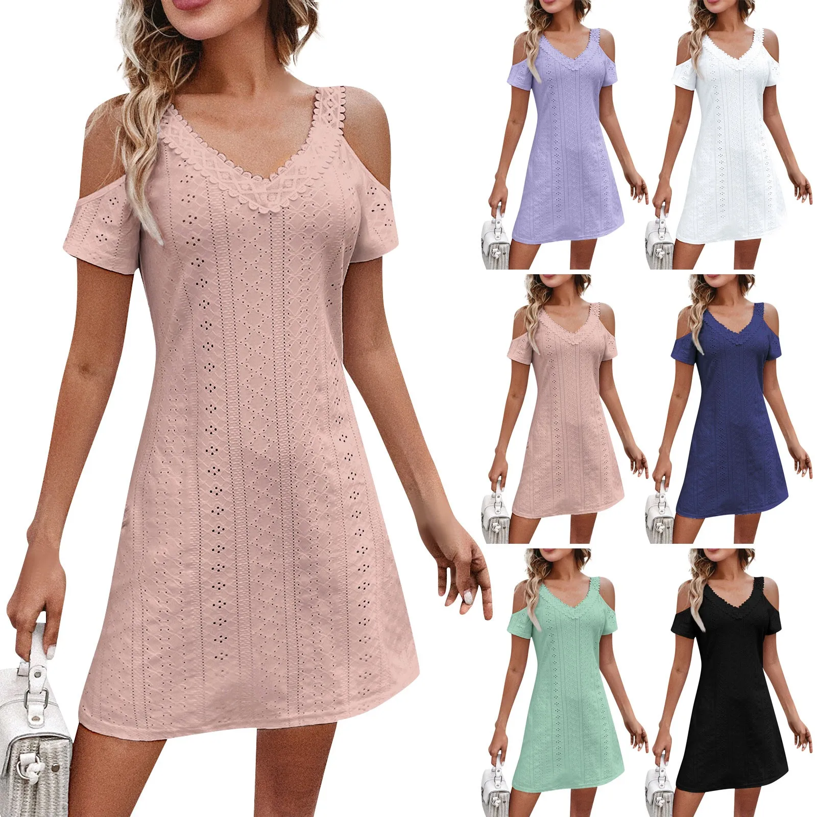 

Women's Summer Fashion Dresses Casual Vacation V-Neck Strapless Short Sleeved Dresses Slim-Type Daily Dresses платье женское