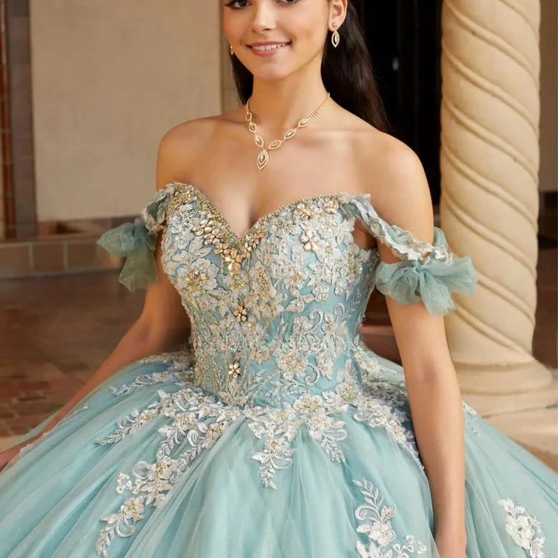 

Aqua Blue Princess Quinceanera Dresses 2024 Flower Ball Gown Sweet 15 16 Dress Vestidos De 15 Anos Quinceañera Pageant Birthday