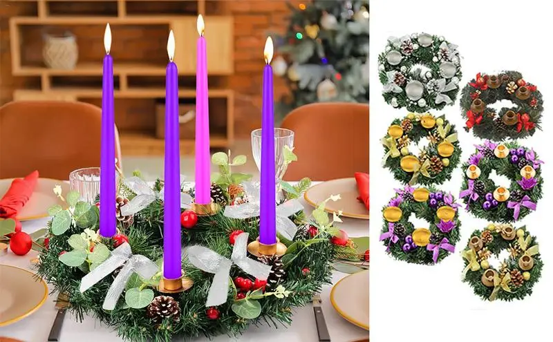 

Christmas Candlestick Wreath Artificial Candle Rings Wreaths Festive Advent Wreath Candle Garland Ring Candle Holder home decor