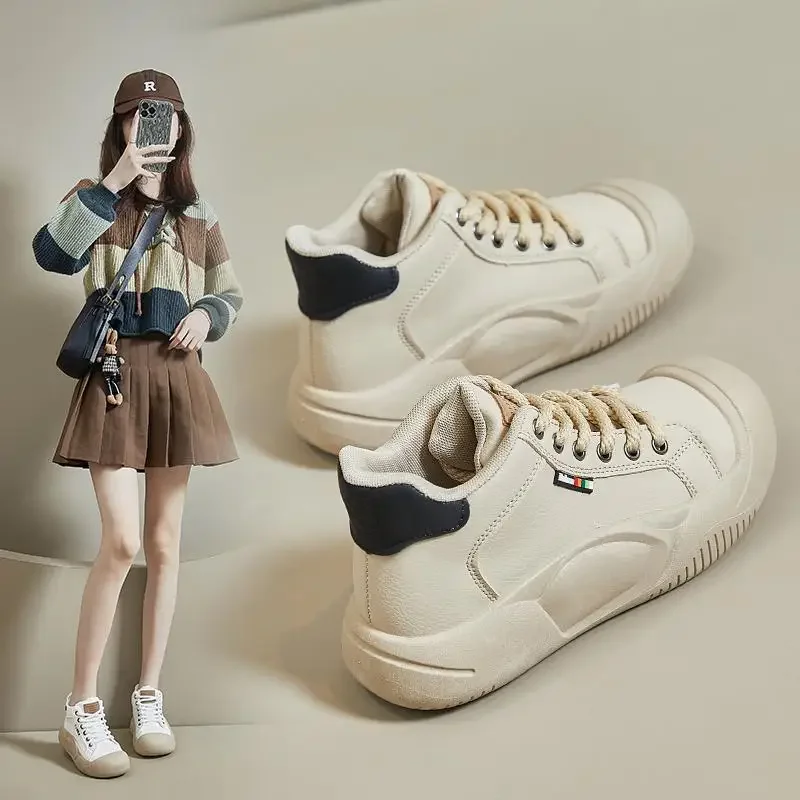 Кроссовки женские на платформе, Повседневная дышащая обувь для скейтборда, белые, осень 
Кроссовки женские на платформе, Повседневная дышащая обувь для скейтборда, белые, осень