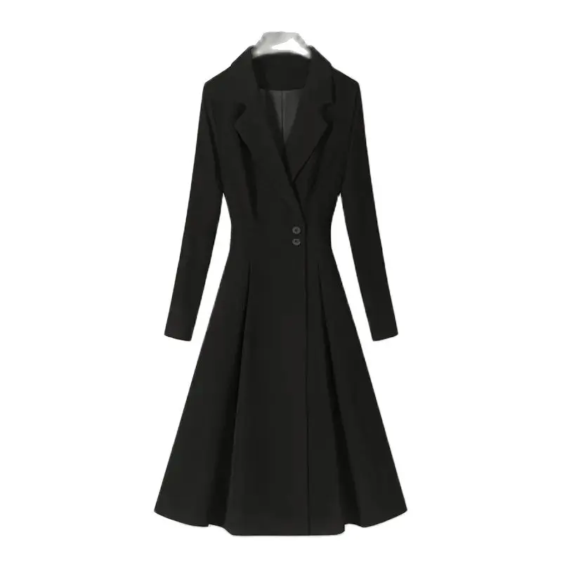 

Демисезонная женская ветровка средней длины, новинка 2024, свободный костюм с воротником, тренчкот, однотонная верхняя одежда, модное женское пальто с поясом