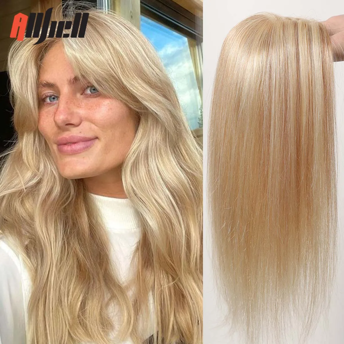 

Blonde Light Golden Human Hair Toppers For Women 100% Remy Topper for Girls Silk Base Clip In Topper 12 inch 38G Hair Extensions