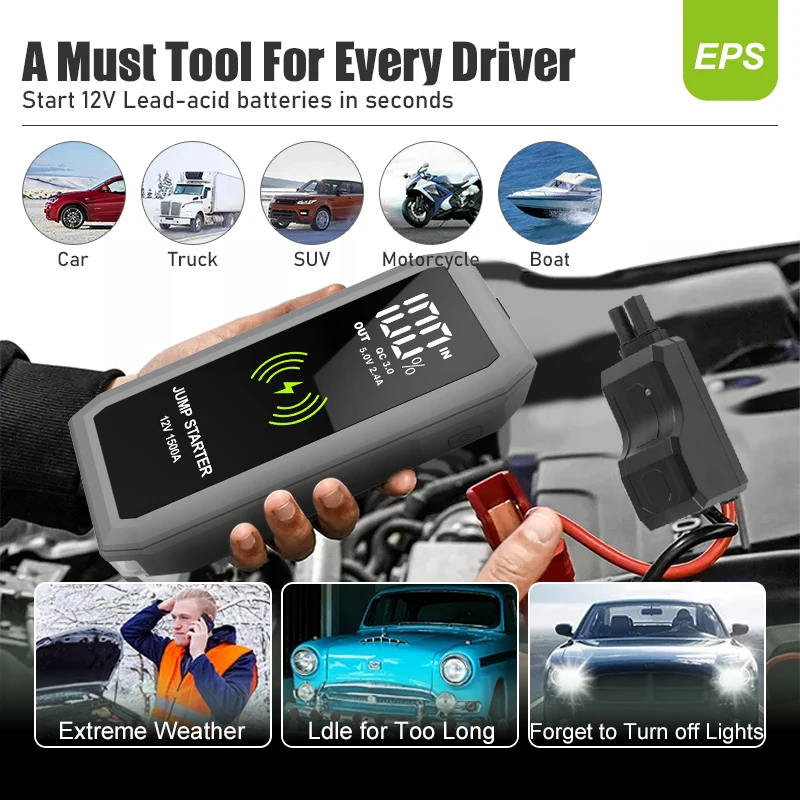 Car Jump Starter 12V External Vehicle Battery Charge Booster 16800mAh Portable Automotive Power Bank Phone Wireless Charging
Car Jump Starter 12V External Vehicle Battery Charge Booster 16800mAh Portable Automotive Power Bank Phone Wireless Charging