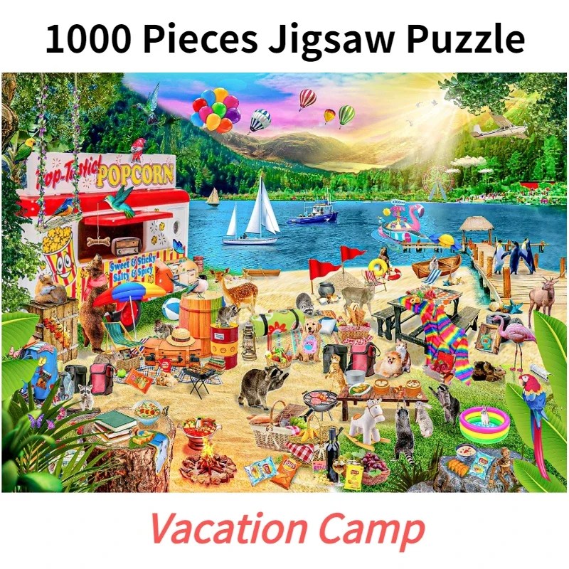 

69*51cm Adult 1000 Pieces Paper Jigsaw Puzzle Vacation Camp Beautiful Landscape Paintings Stress Reducing Toys Christmas Gifts