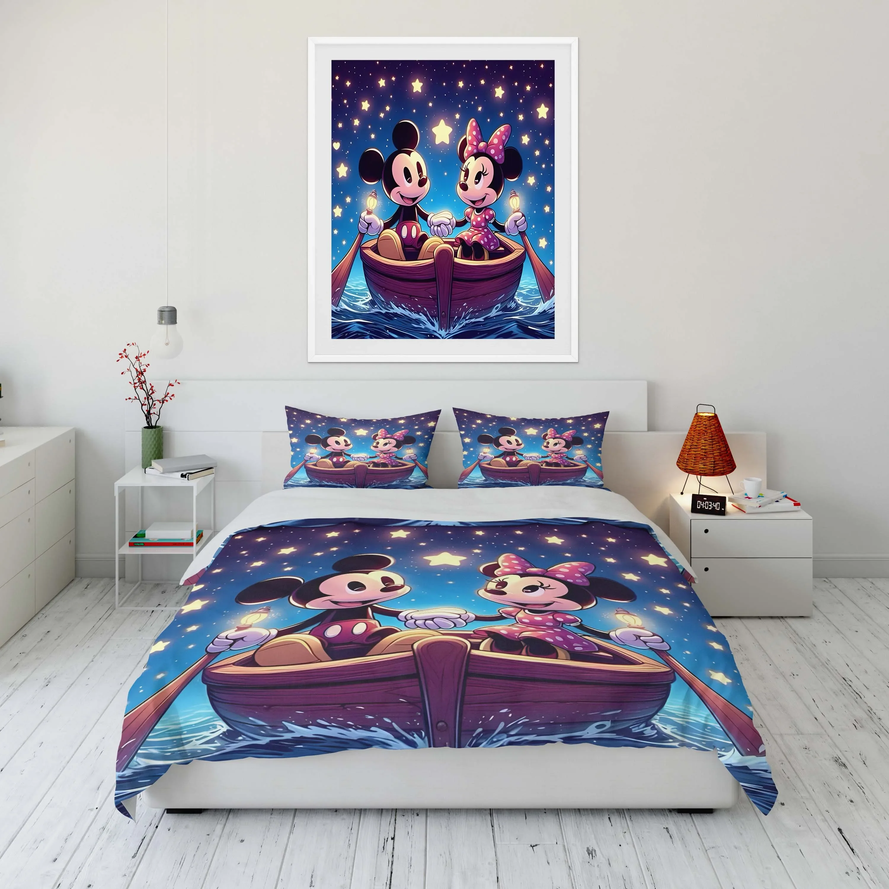 

Mickey and Minnie Mouse Love Printed Bedding Set Duvet Cover Anime Quilt Adult Kids Birthday Gift Full Size Bedding Set Luxury