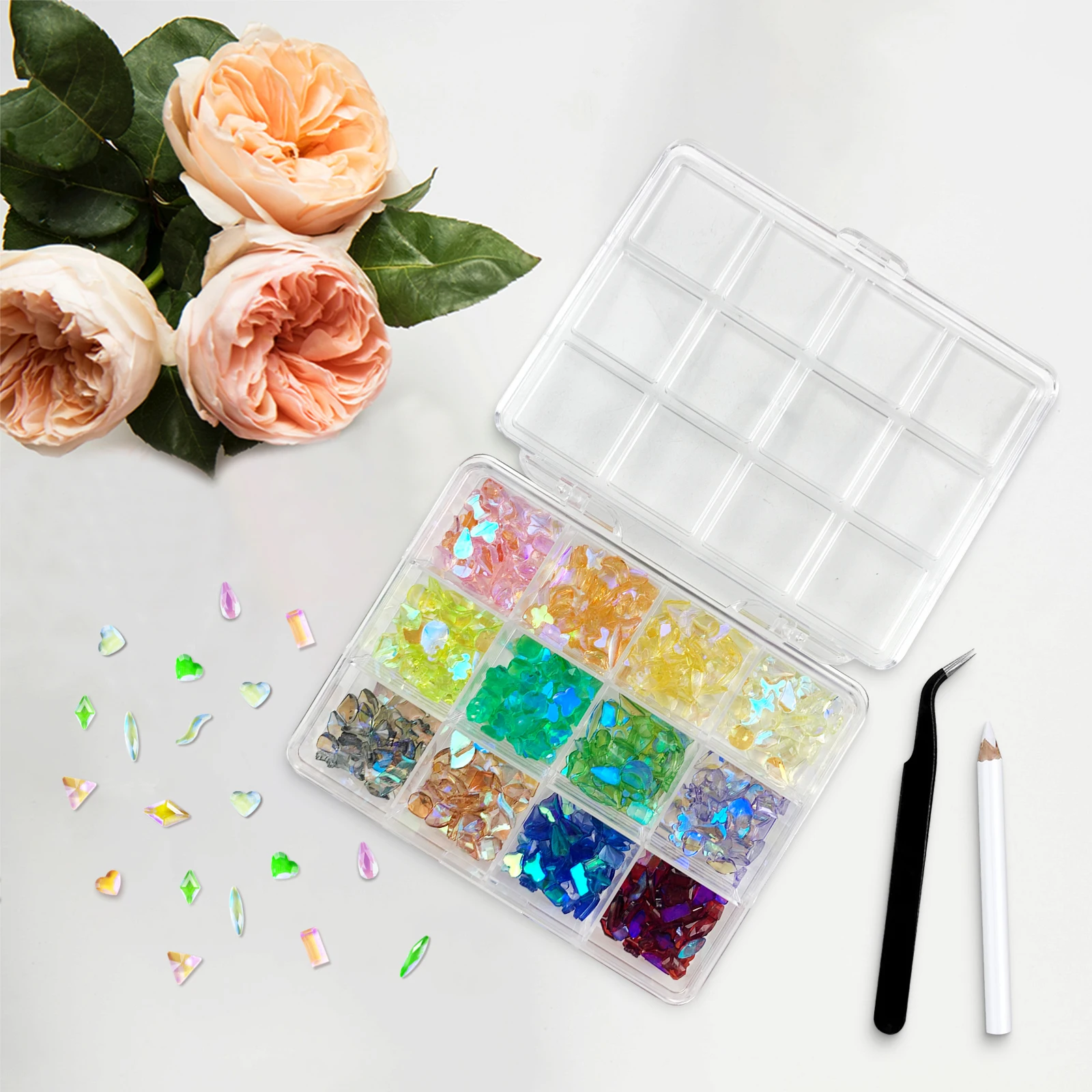 

12Grids Aurora Color Resin Nail Charms Rhinestones Flatback Mixed Shiny DIY Manicure Accessory Jewelry Decorations