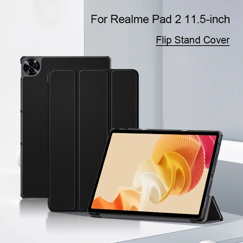 

For Realme Pad 2 Case 11.5" 2023 Tri-fold Magnetic Leather Stand Hard Tablet Cover For Realme Pad 2 Pad2 11 inch Protect Shell