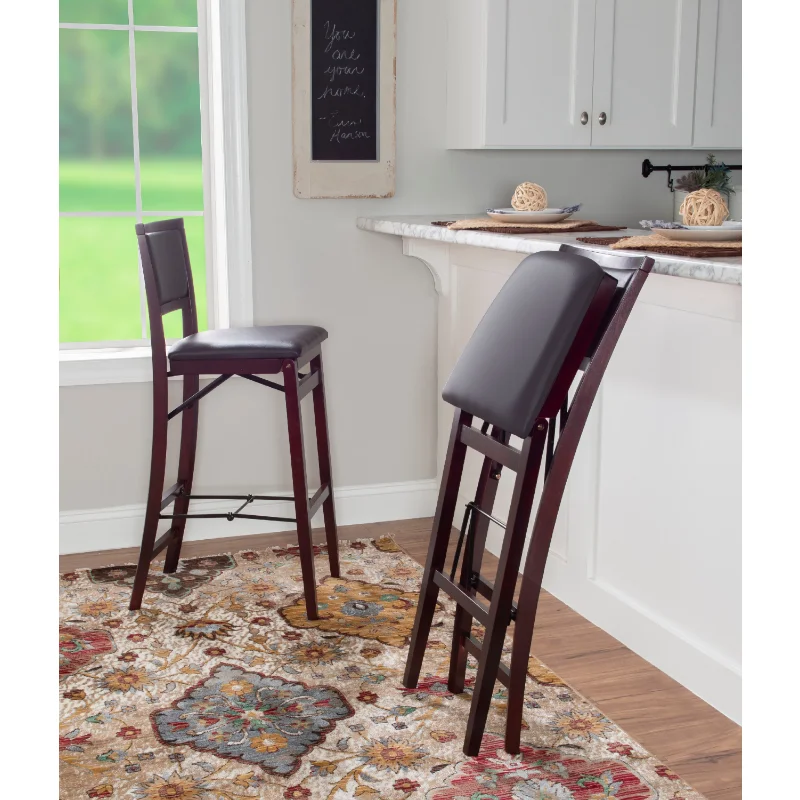 

Linon Kristle Folding Padded Bar Stool, 30" Seat Height, Espresso Finish with Dark Brown PVC Fabric Counter Stool Stool Chair