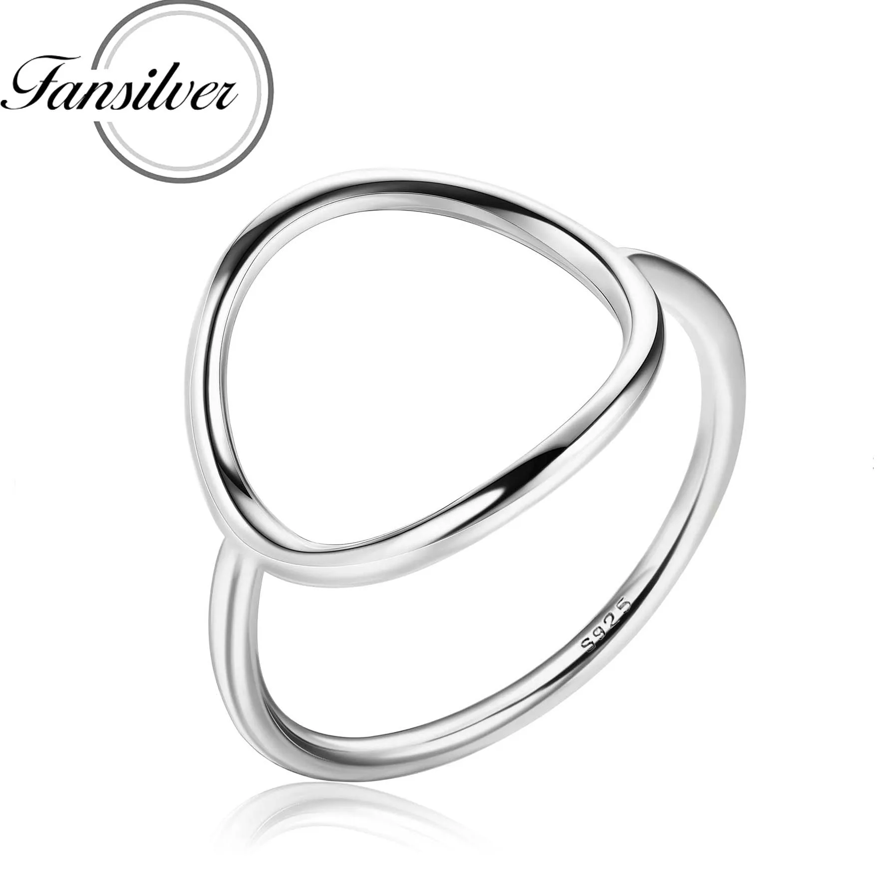 

Fansilver 925 Sterling Silver Circle Rings 18K White Gold Plated Fashion Simple Plain Stackable Ring Statement Promise Rings