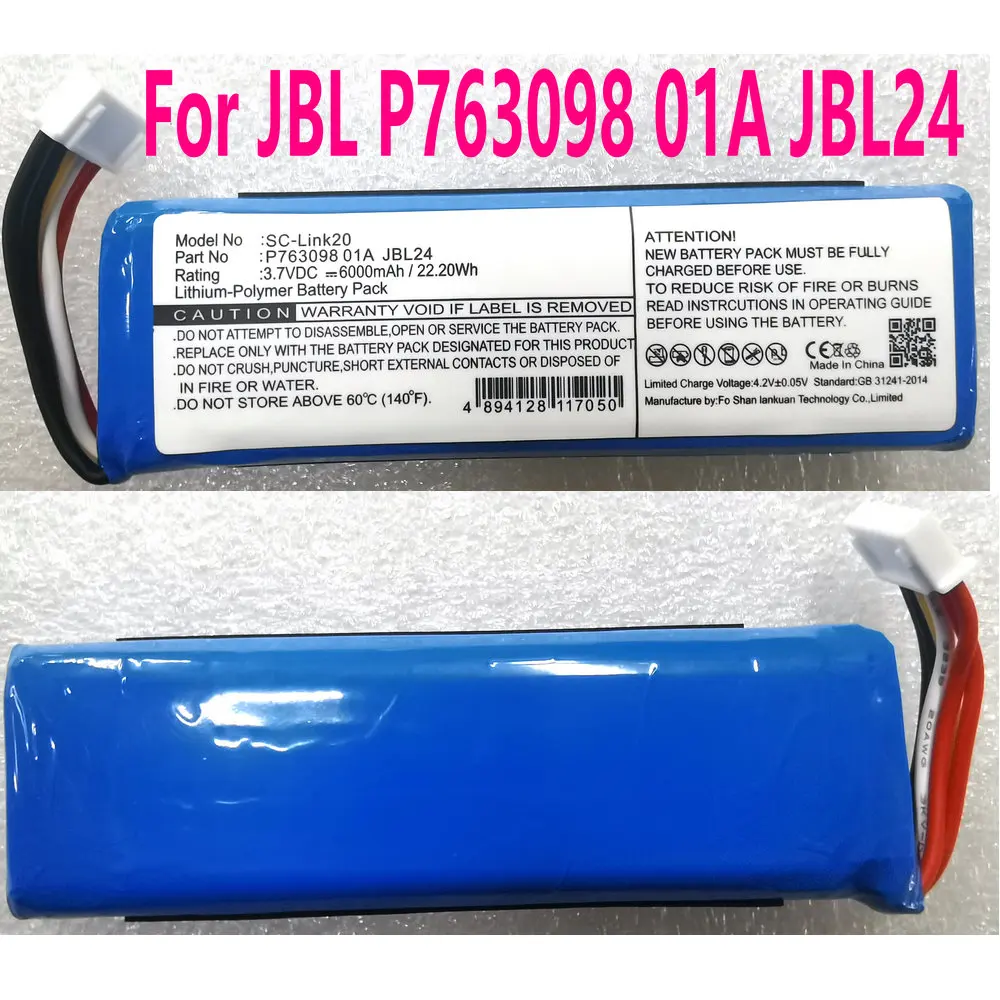 SC-Link20 Replacement Battery For JBL P763098 01A JBL24 Bluetooth Speaker 3.7VDC 6000mAh/22.20Wh
SC-Link20 Replacement Battery For JBL P763098 01A JBL24 Bluetooth Speaker 3.7VDC 6000mAh/22.20Wh