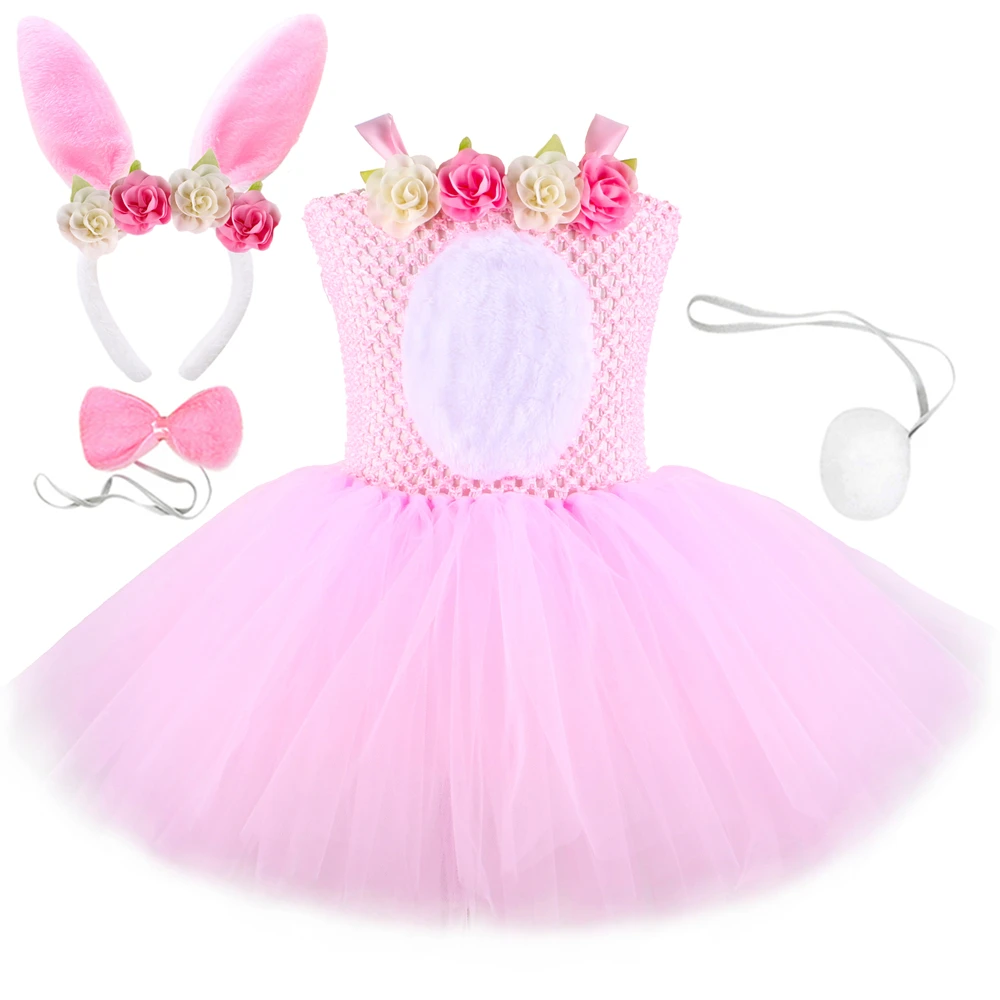 

Платье принцессы с розовым кроликом для девочек, костюм пасхального кролика, детская юбка-пачка для косплея с животными, на день рождения, костюм на Хэллоуин