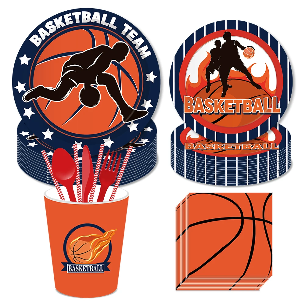 

Sports Basketball Team Player Birthday Party Disposable Tableware Sets Plates Cups Napkin Baby Shower Party Favors Decorations
