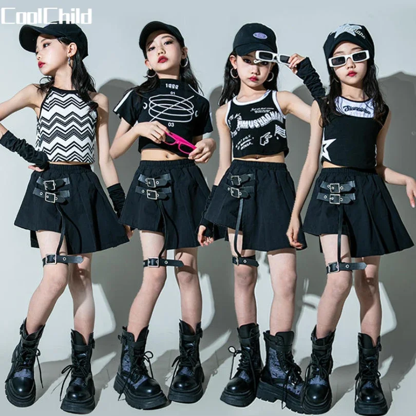 

Girls Hip Hop Crop Top Goth Skirt Child Streetwear Cool Short Jacket Clothes Sets Street Dance Tank Top Kids Summer Jazz Costume