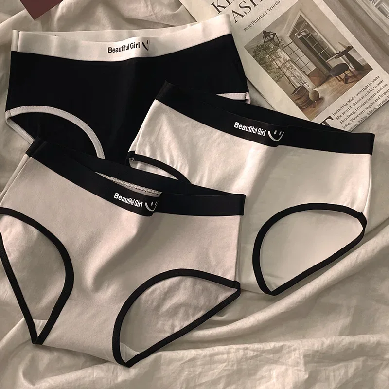 Sous-vêtements respirants en coton pour femmes, culottes avec lettres, caleçons solides sans couture, slips confortables pour filles, lingerie taille moyenne 4