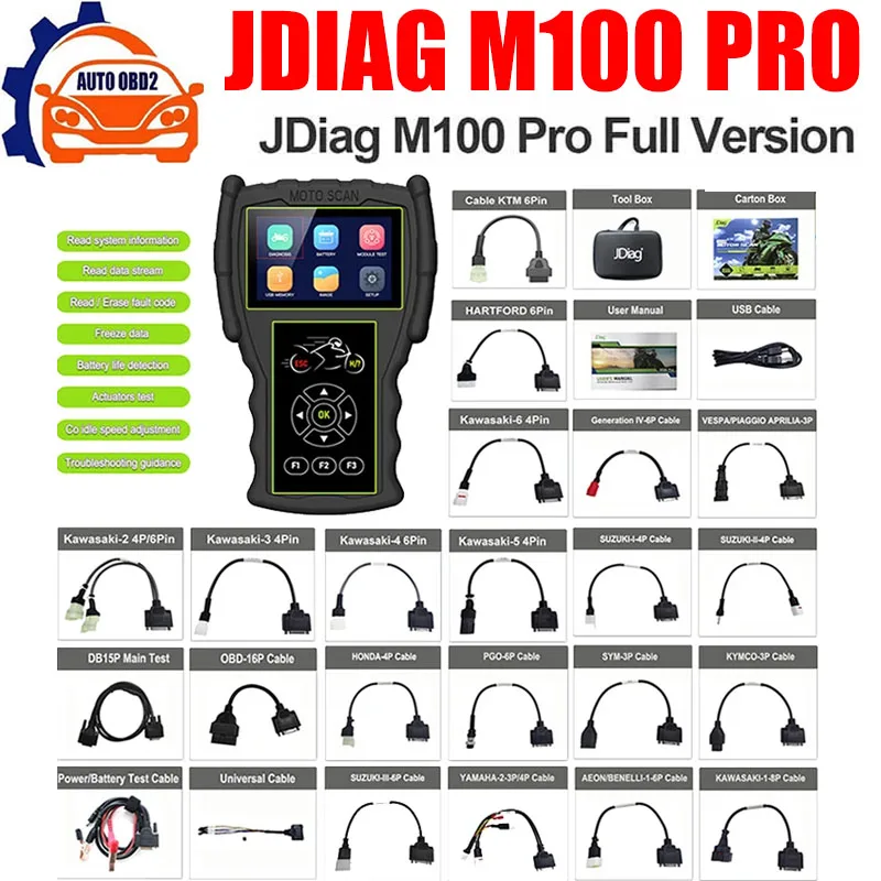 

JDiag M100 Pro Motorcycle Diagnostic Scanner OBD2 Fault Diagnostic Tool Motorbike Code Reader For BMW Kawasaki Yamaha Suzuki KTM