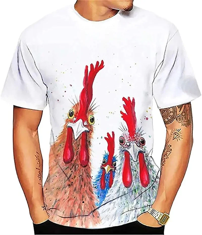 

Summer New Rooster 3D Printed Men's Animal Print T-shirt Men's Short Sleeve Casual Sports Comfortable Crewneck Loose Top