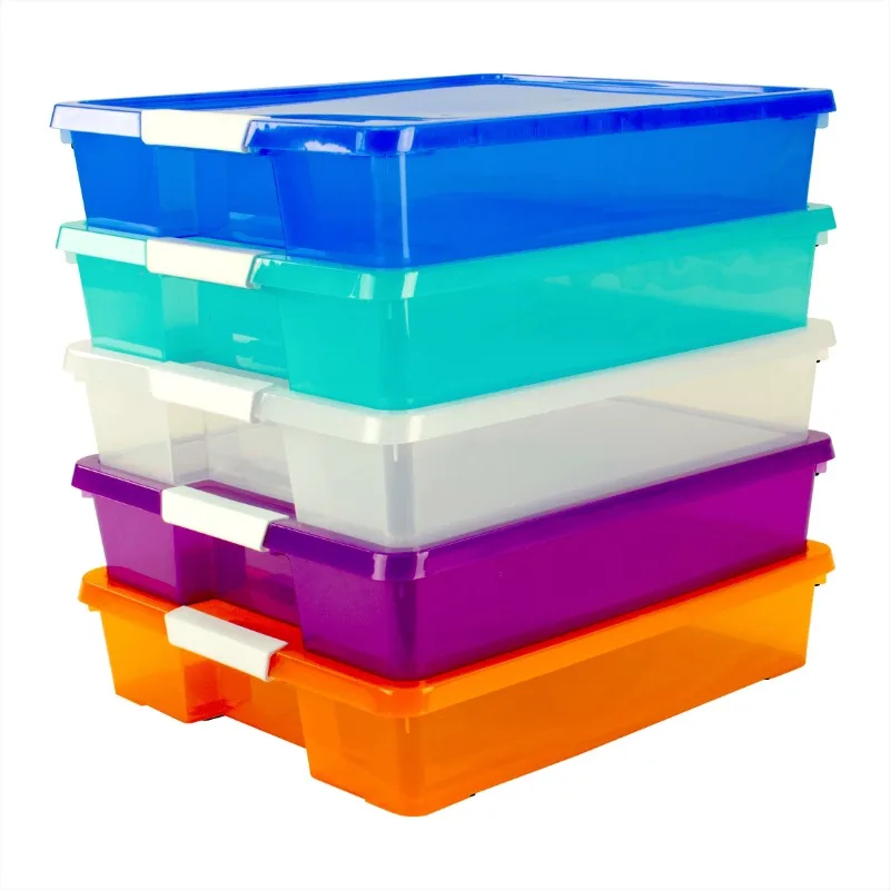 

Storex 12x12 Stack & Store Box Assorted Colors Case of 5 Organizer 15.10 x 13.40 x 3.10 Inches