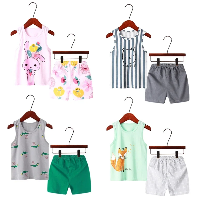 

2 4 6 8 Years Children's Pajamas Vest Set Baby Boy Shorts Outfits Little Girl Home Clothing Summer Comfortable Loungewear NEW