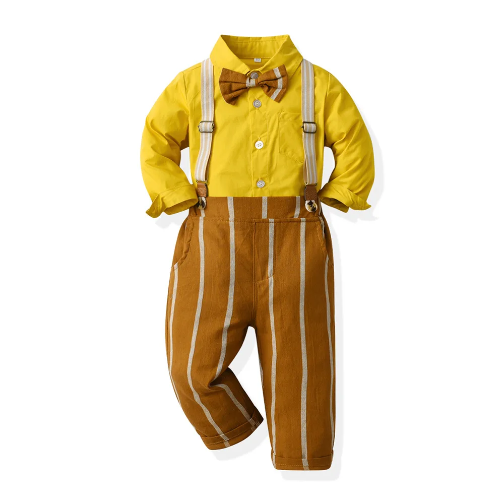 

Джентльменские наряды для мальчиков, Высококачественная детская одежда для дня рождения, Однотонная рубашка с полосатыми брюками, официальные костюмы для детей