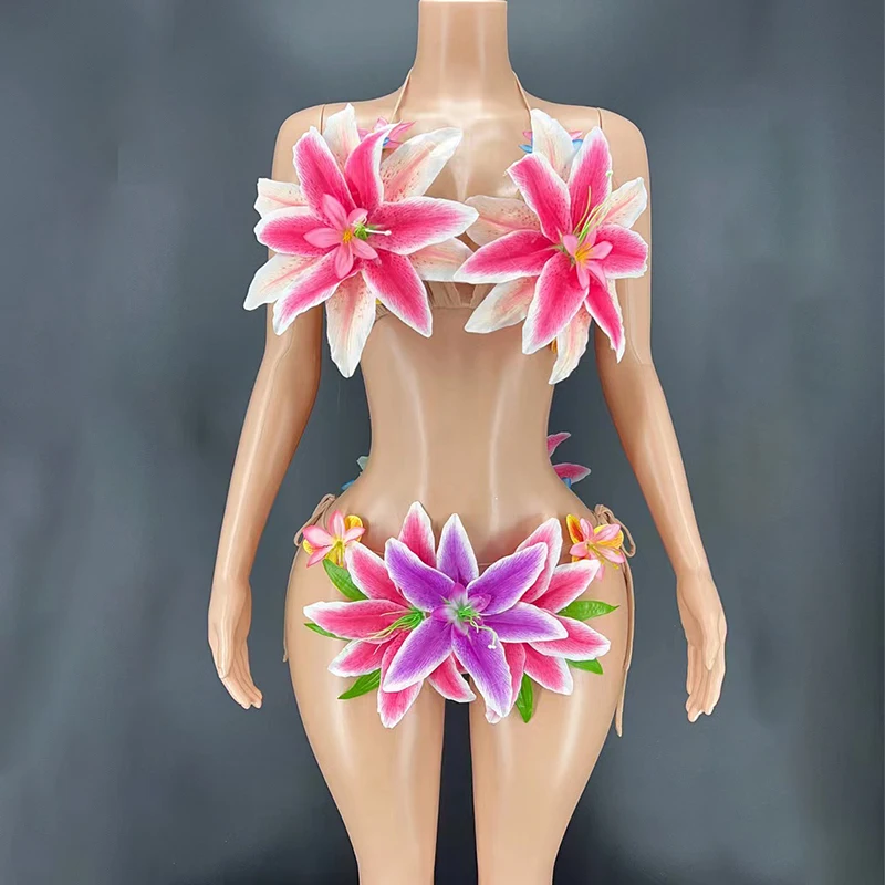 Women Dancer Show Stretch Stage Costume Outfit Evening Prom Party Biniki Set Sexy Colorful Big Flowers Transparent Bikini Dress
Women Dancer Show Stretch Stage Costume Outfit Evening Prom Party Biniki Set Sexy Colorful Big Flowers Transparent Bikini Dress
