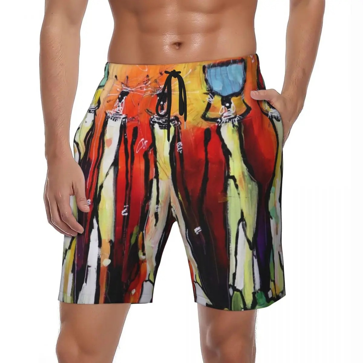 

Купальник в африканском стиле, шорты, Летние черные племенные женские Гавайские пляжные шорты, мужские спортивные быстросохнущие плавки с принтом для фитнеса