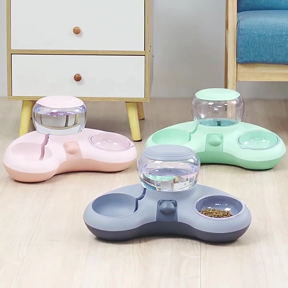 

Pet Cat Bowl Automatic Feeder Dog Cat Food Double Bowl With Water Fountain Bowl Drinking Raised Stand Dish Bowls For Cats