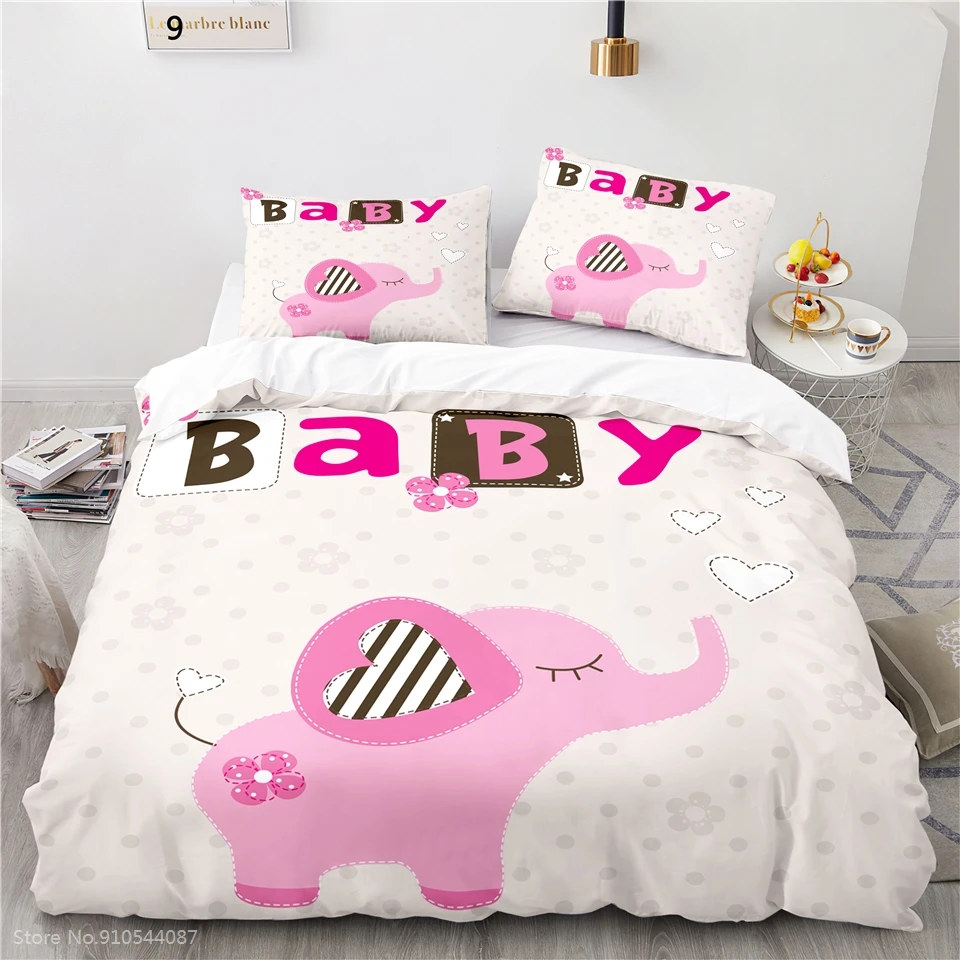 

Cute Pink Elephant Baby Cartoon 3d Bedding Set Duvet Cover Sets with Pillowcase Boys Girls Kids Bedclothes Twin Full Queen King